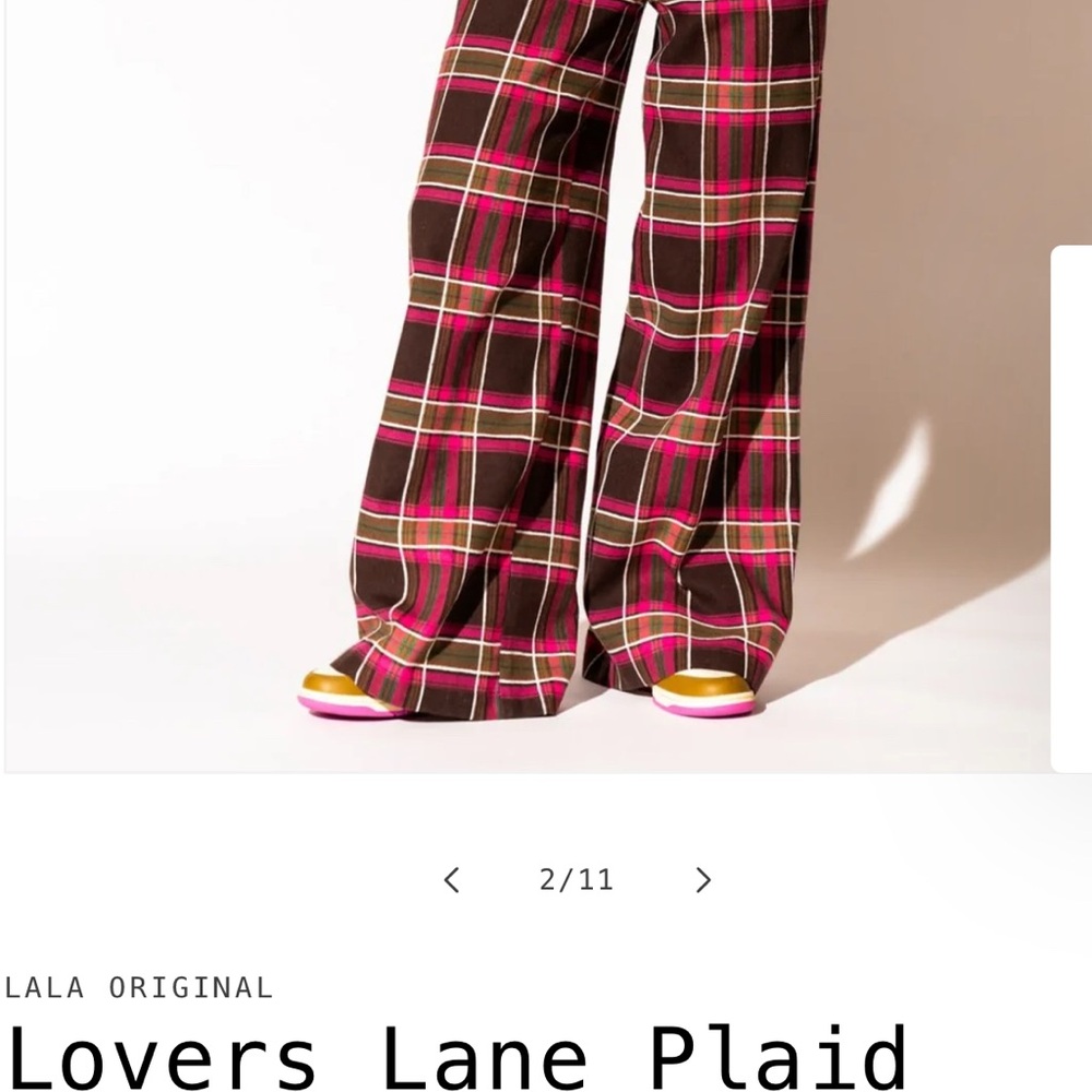 Dressed in LALA Lovers Lane Pink and Brown Plaid Wide Leg Pants